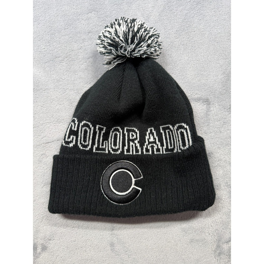 Colorado Beanie Hat Adult One Size Fits Most Black Knit Embroidered Pom Pom Warm